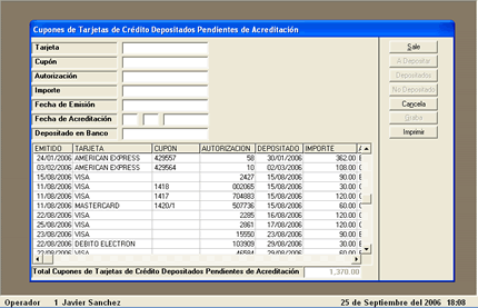 Caja y Tesorería - Administración de Cupones de Tarjetas de Crédito