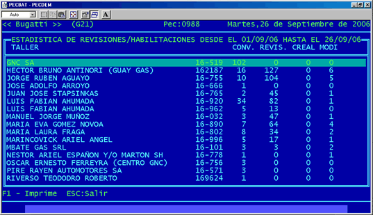 Carga de Fichas Técnicas - Estadísticas de Revisiónes / Habilitaciones