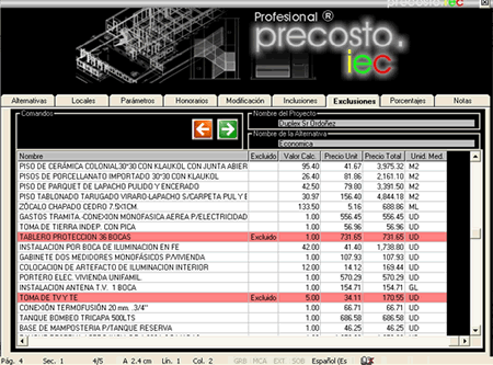 idec costo previo - Partidas excluidas del proyecto