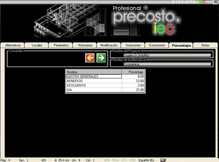 idec costo previo - Definición de porcentajes del proyecto